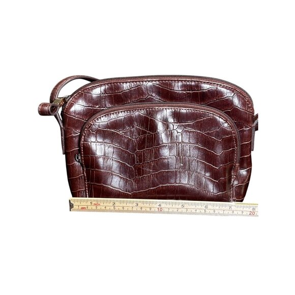 Croc-Embossed Crossbody Bag With Adjustable Strap & Zipper Closure In Rich Brown - Picture 11 of 12